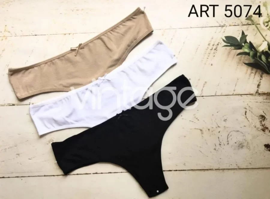 Vintage Art 5074 Pack x3 Culotte Less De Algodon Con Lycra Liso Envivado